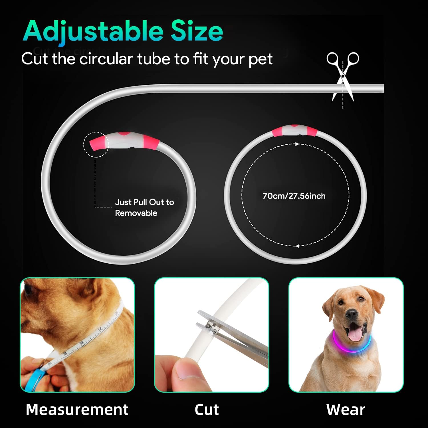 Cut-to-fit 360° Ultra-Bright Loss-Prevention LED Pet Collar
